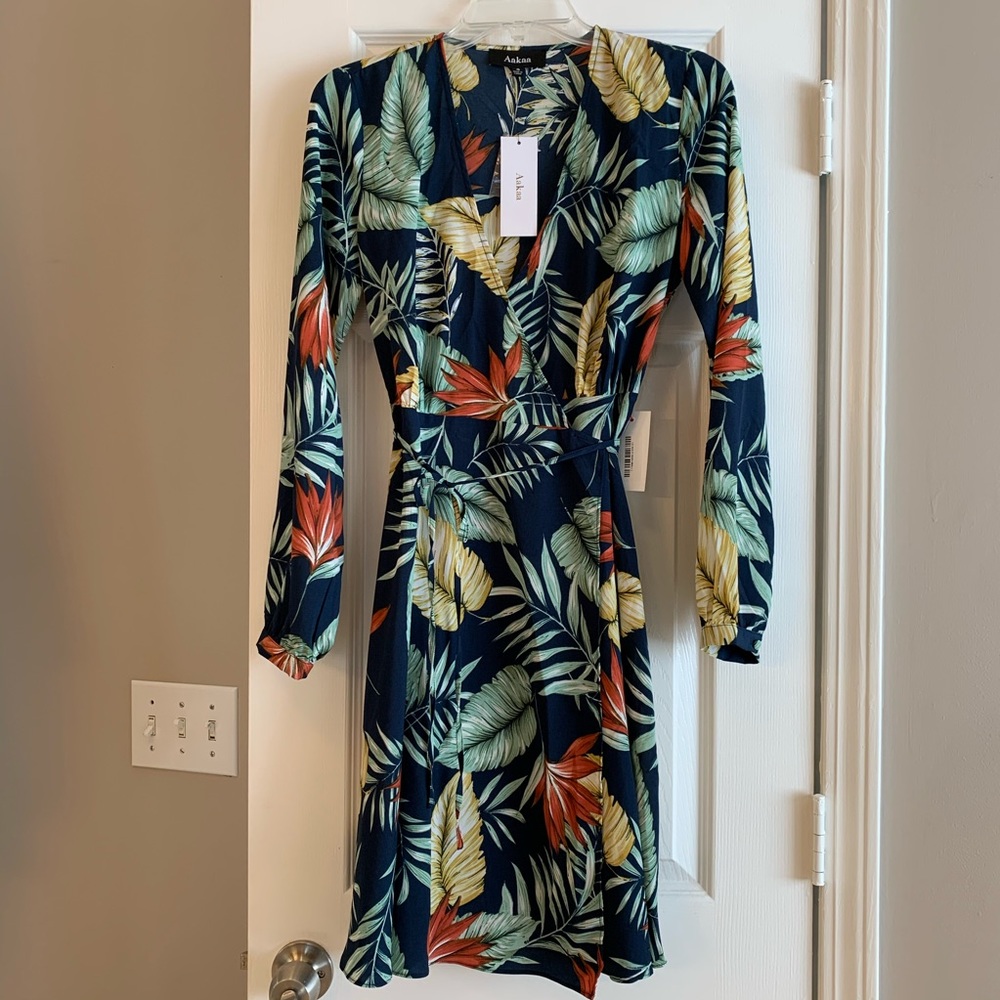 Tropical Print Wrap Dress size S